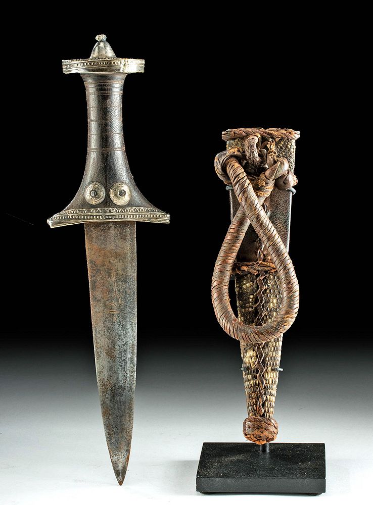 Appraisal: th C Tuareg Silver Sleeve Dagger w Cobra Skin West