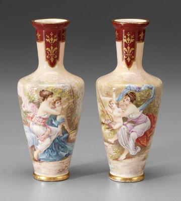 Appraisal: Pair Sevres style vases hand-painted scenes one with woman and