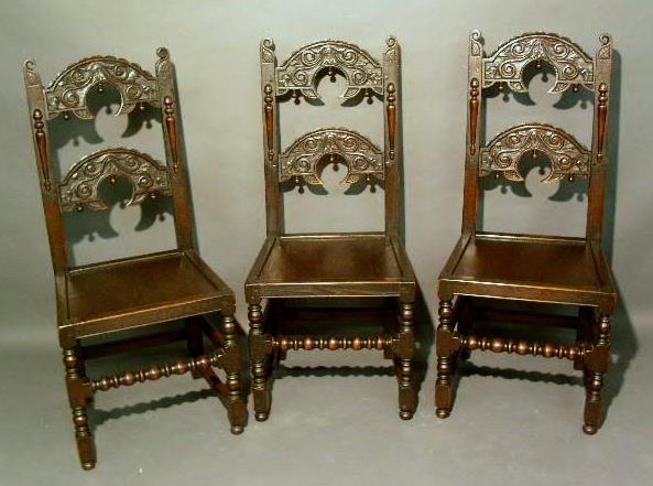 Appraisal: Set of twelve Jacobean style oak side chairs c h