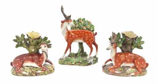 Appraisal: Three Staffordshire Deer Bocage Groups comprising a recumbent pair and