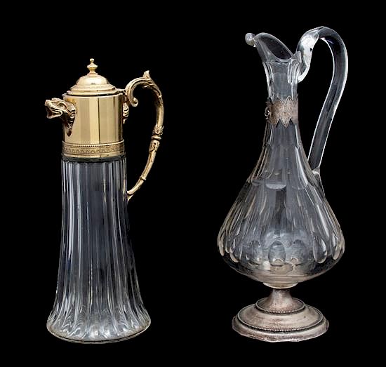 Appraisal: Two Continental Cut Glass Carafes Height of tallest inches Two