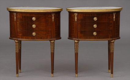 Appraisal: PAIR OF LOUIS XVI-STYLE INLAID AND GILT-METAL MOUNTED MAHOGANY TABLES