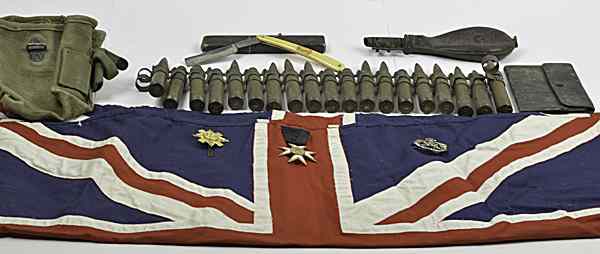 Appraisal: Assorted Militaria Lot of Five Lot includes one Union Jack