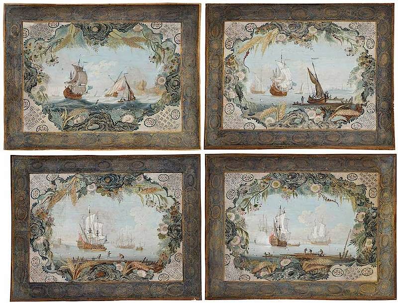 Appraisal: French or British School th century Four Maritime Scenes with