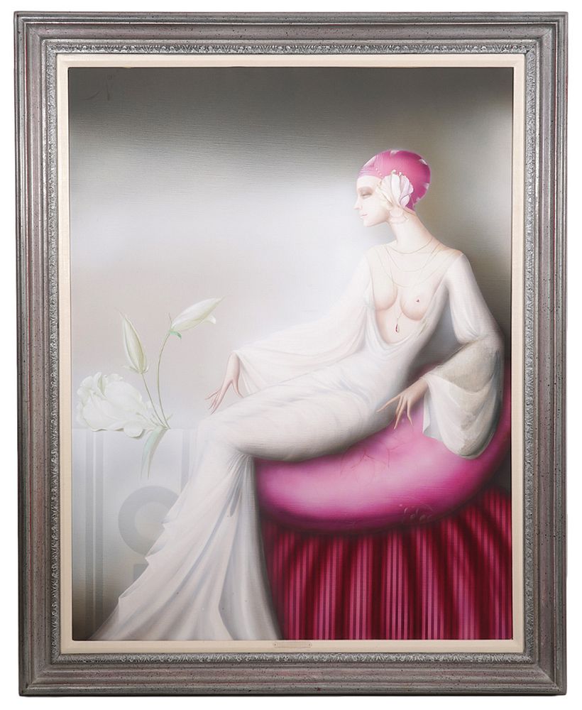 Appraisal: Philippe Auge 'Woman in White' Painting Philippe Auge French Born