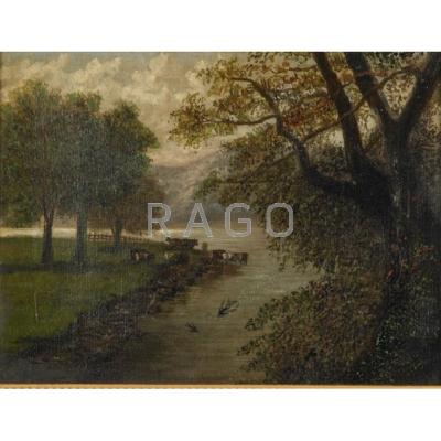 Appraisal: LANDSCAPES Early th c Two oil on canvas landscapes each