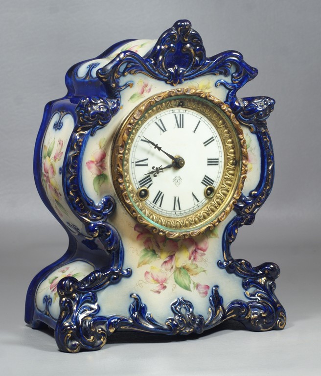 Appraisal: Ansonia blue floral china case clock Winooski pattern runs and