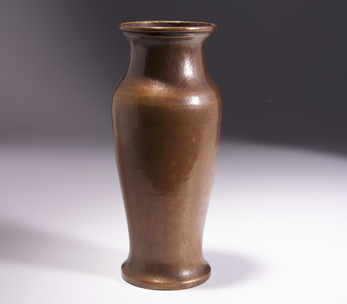 Appraisal: DIRK VAN ERP Hammered copper baluster vase with rolled rim