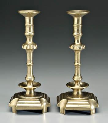 Appraisal: Pair heavy cast brass candlesticks canted corner bases below baluster