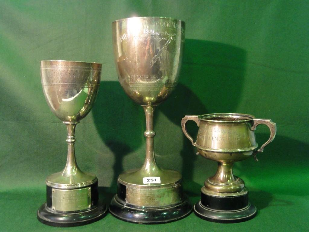 Appraisal: Three various silver trophies two of goblet form all three