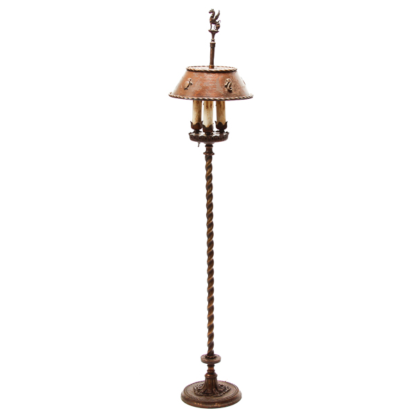 Appraisal: Oscar Bach Gothic Revival iron and bronze floor lamp with