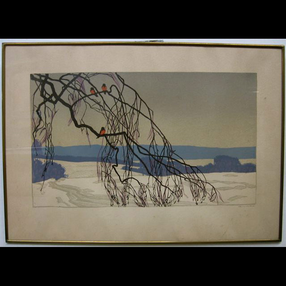 Appraisal: BIRDS IN A TREE - WINTER SIGNED TH C RUSSIAN