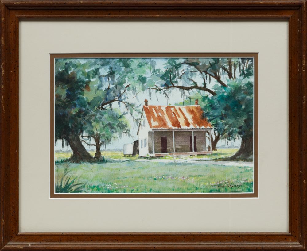 Appraisal: Edna Janssen American Louisiana th c Cabin with Chickens and