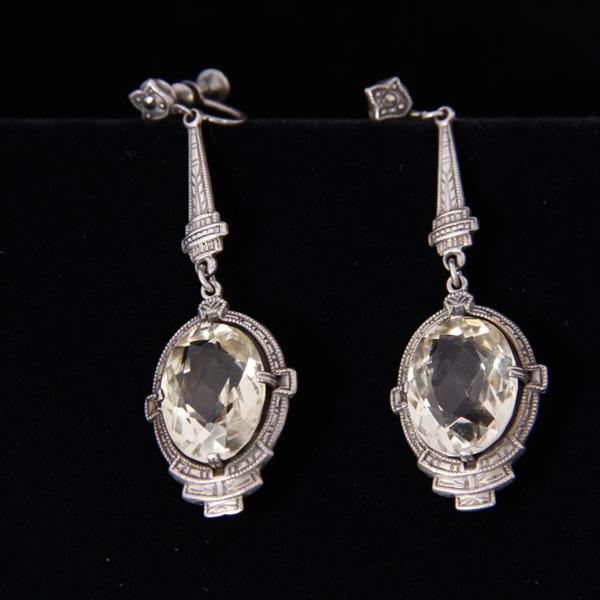 Appraisal: Victorian Edwardian pair sterling silver earrings with large crystal drop