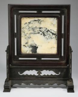 Appraisal: Chinese 'dream stone' tabletop screen h Chinese 'dream stone' tabletop