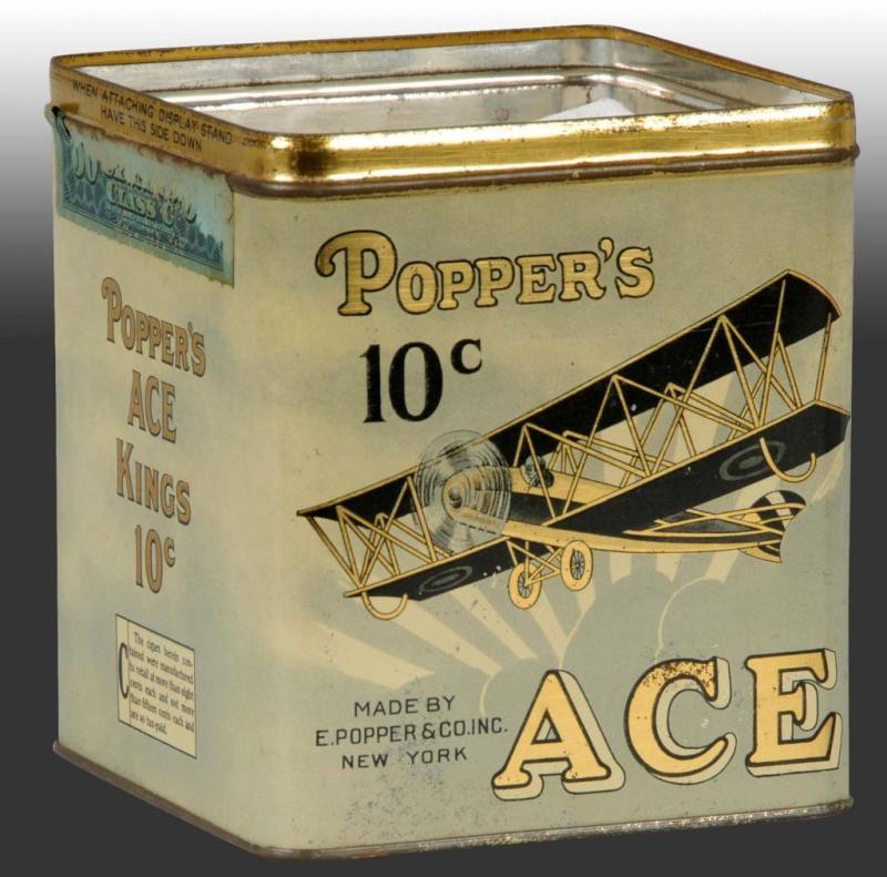 Appraisal: Popper's Ace Cigar Tin Description Stunning image of a biplane