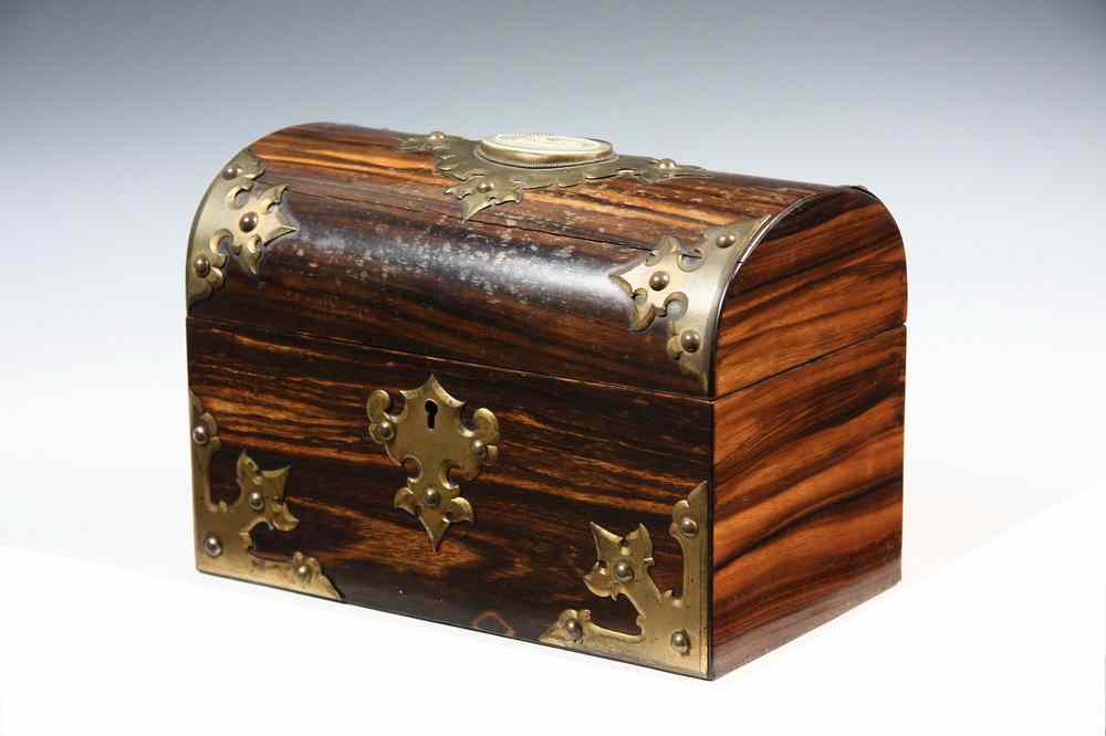 Appraisal: ENGLISH TEA BOX - English Rosewood Tea Box with brass