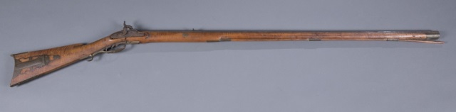 Appraisal: Percussion rifle with octagonal barrel double set trigger and tiger