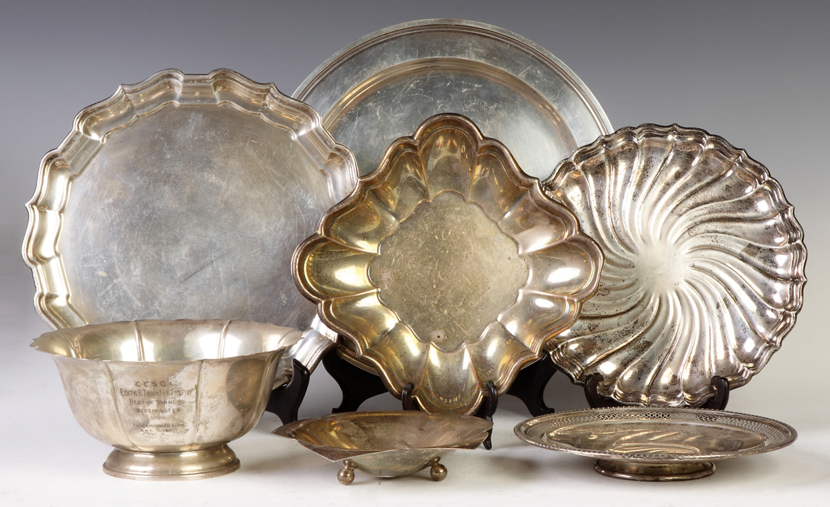 Appraisal: Group of Various Sterling Silver Trays Bowls Some inscribed Makers