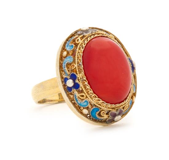 Appraisal: Sale Lot A Coral Ring the red coral cabochon set