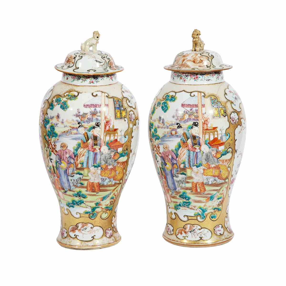 Appraisal: Pair of Large Export Canton Rose Vases and Covers th