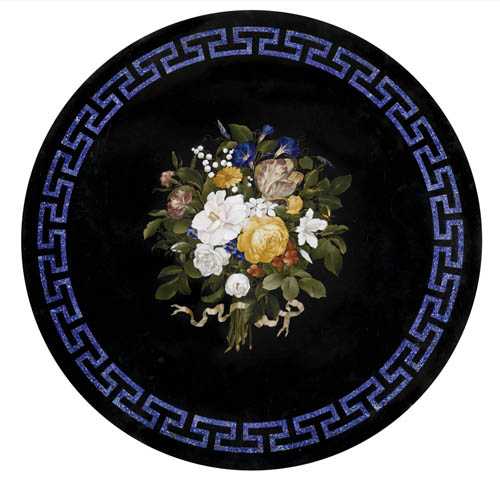 Appraisal: ROUND SALON TABLE WITH PIETRA DURA TOP Restauration with the