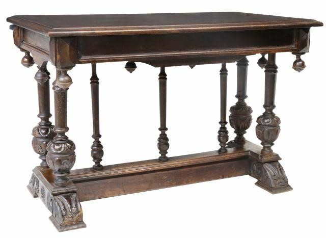 Appraisal: French Renaissance Revival style walnut table th c having rectangular