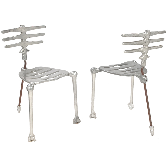 Appraisal: Michael Aram Skeleton chairs pair cast aluminum ''w x ''dx