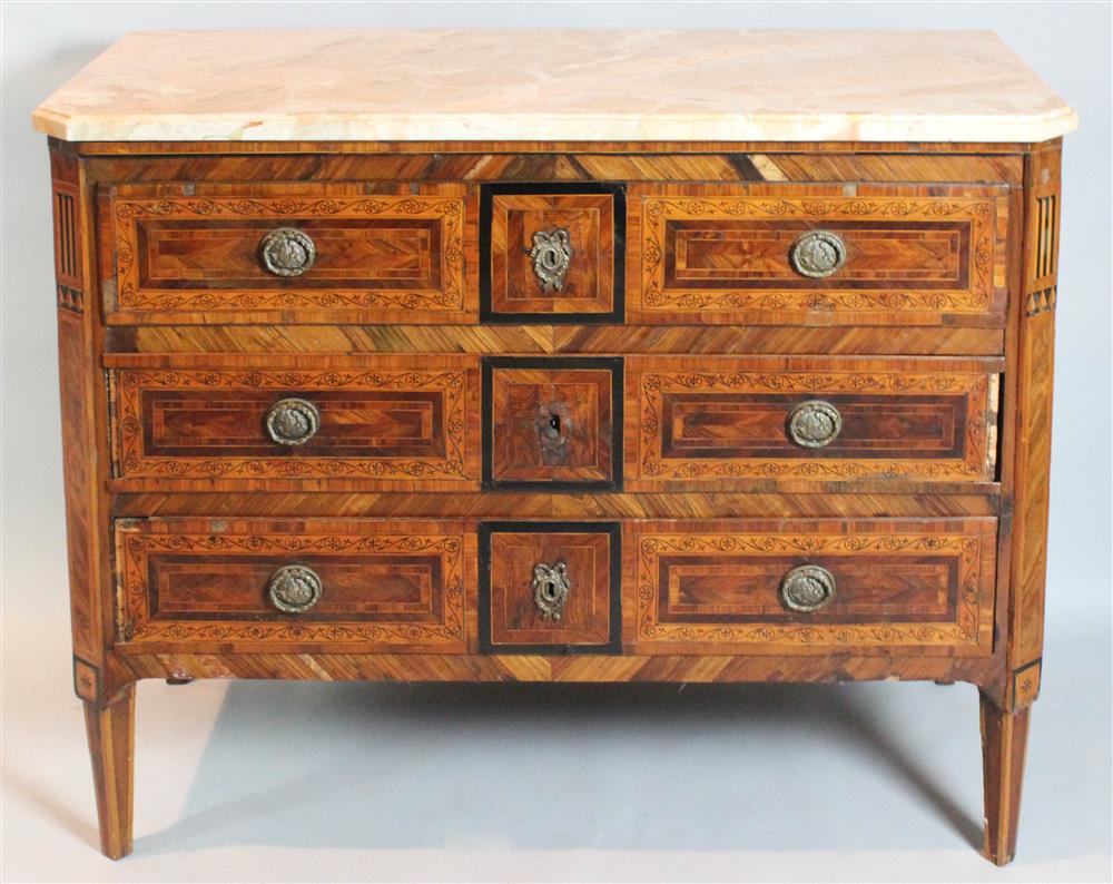 Appraisal: ITALIAN NEOCLASSICAL STYLE INLAID FRUITWOOD CHEST OF DRAWERS with cream