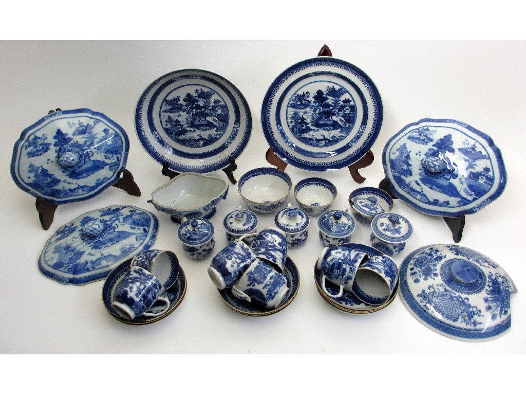 Appraisal: A Chinese export blue and white service painted with pagodas