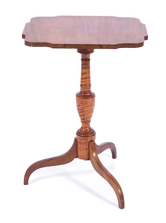 Appraisal: An American Tiger Maple and Maple Tilt Top Tripod Table