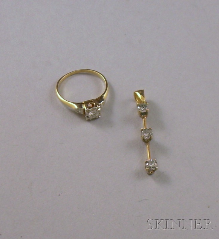 Appraisal: Two kt Gold and Diamond Jewelry Items a diamond solitaire