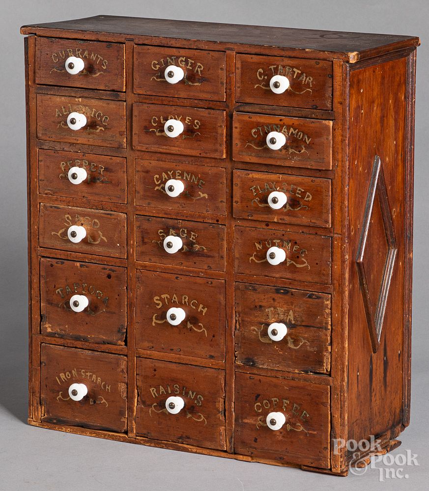 Appraisal: Pine spice cabinet late th c Pine spice cabinet late