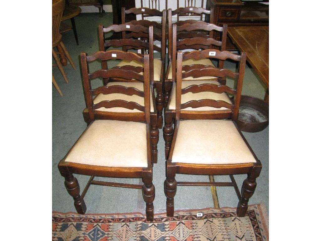 Appraisal: Set of six oak wavy ladder back dining chairs