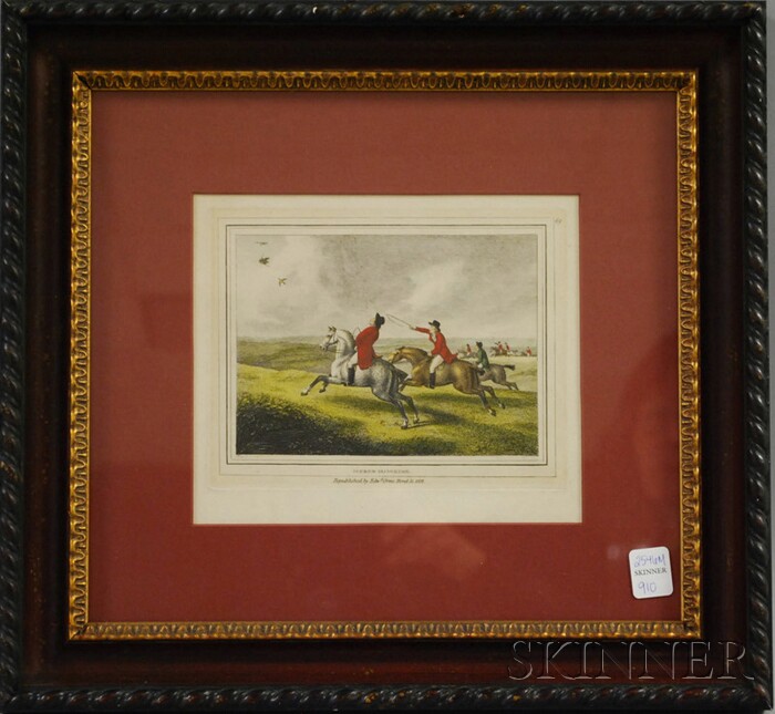 Appraisal: Framed Hand-colored th Century English Engraving Heron Hawking after Samuel