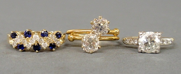 Appraisal: - Three ladies k yg and diamond rings one with