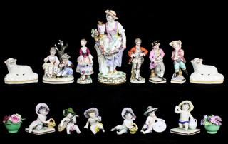 Appraisal: lot of Continental porcelain figural groups including Meissen consisting of