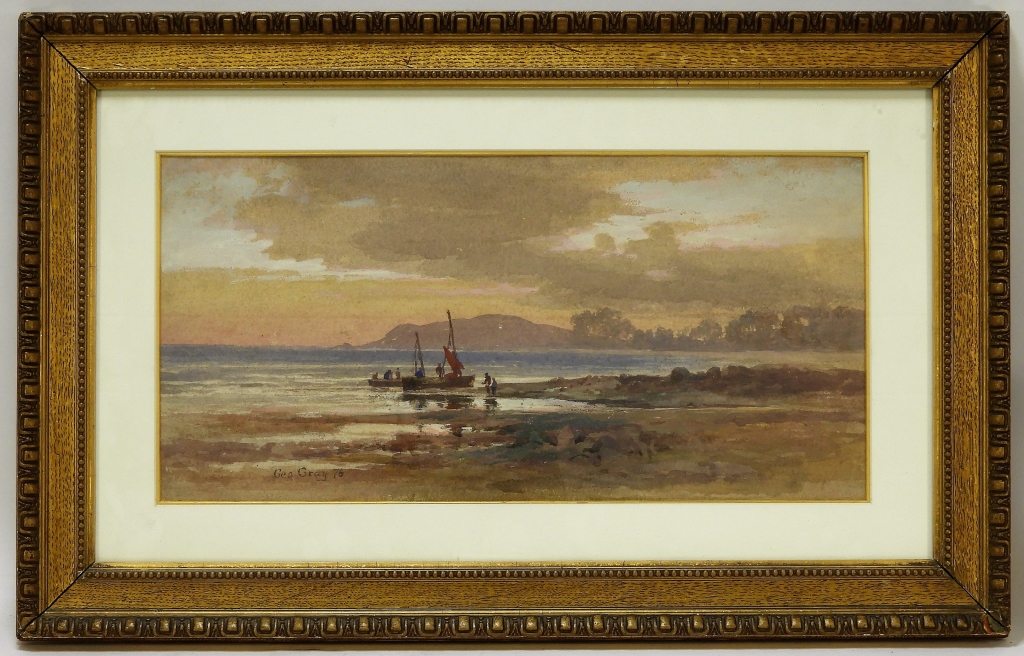 Appraisal: GEORGE GRAY SUNSET RIVER SAILING WC PAINTING Scotland - Depicting