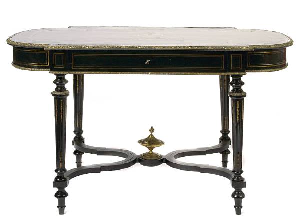 Appraisal: A Napoleon III ebonized and gilt metal mounted writing table