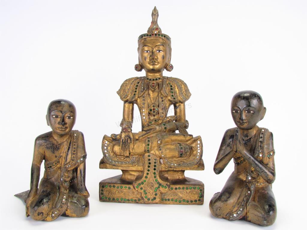 Appraisal: Group of Oriental Wood Carved Figures three total including Hindu