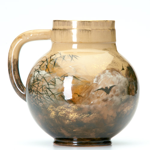 Appraisal: ROOKWOOD Limoges-Style pitcher painted by Nat Hirshfield with reeds and