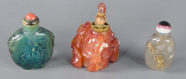 Appraisal: Carved Carnelian Bamboo Bottle Carved to appear like bamboo shoots