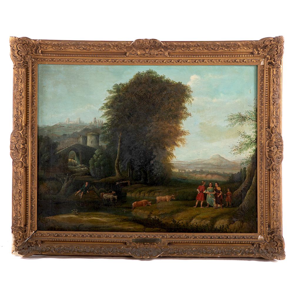 Appraisal: Continental School th c Shepherds in Landscape Oil on canvas