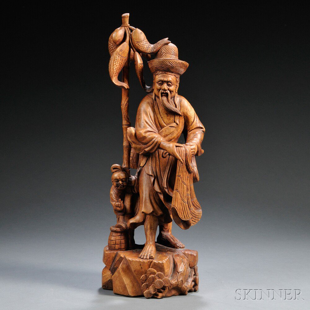 Appraisal: Wood Carving of a Fisherman and Child China th century