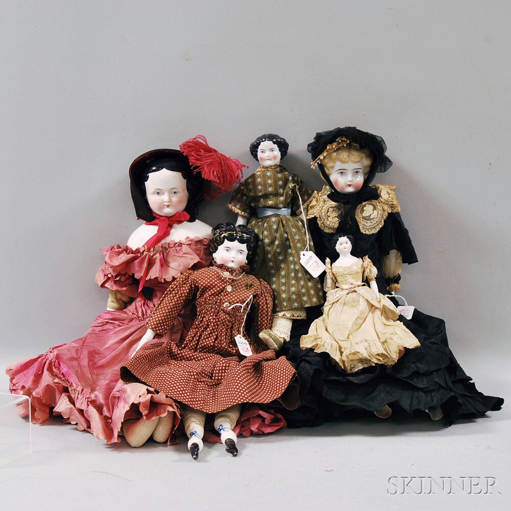 Appraisal: Five China Shoulder Head Dolls Germany three with center part