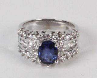 Appraisal: K WHITE GOLD DIAMOND AND BLUE SAPPHIRE RING HAVING CTW