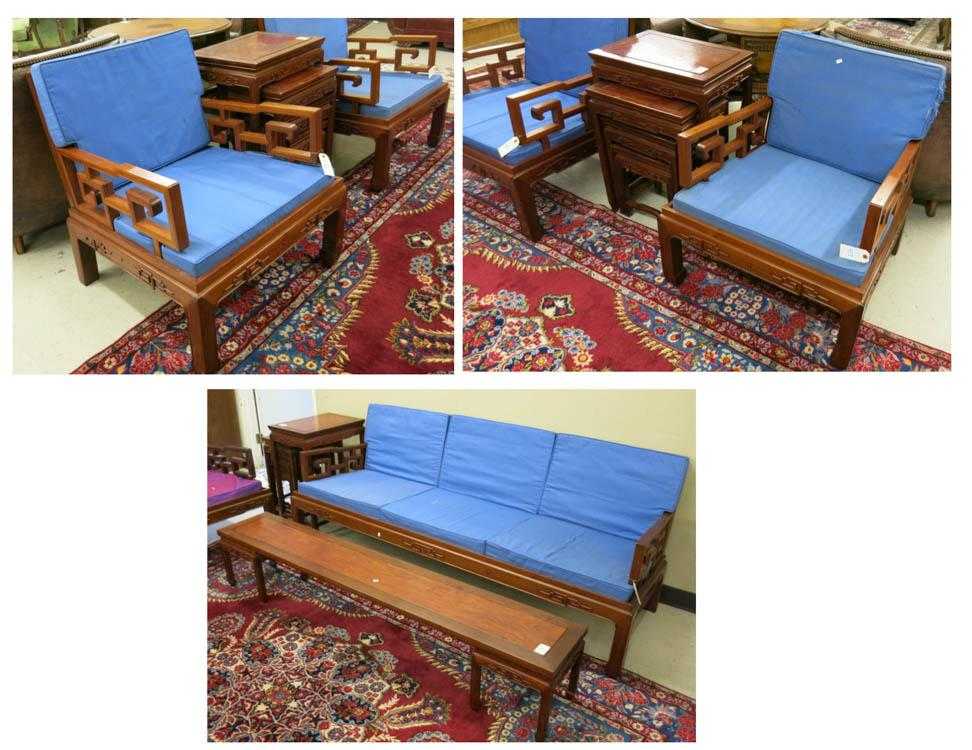 Appraisal: FOUR-PIECE ROSEWOOD LIVING ROOM FURNITURE SET Chinese export th century