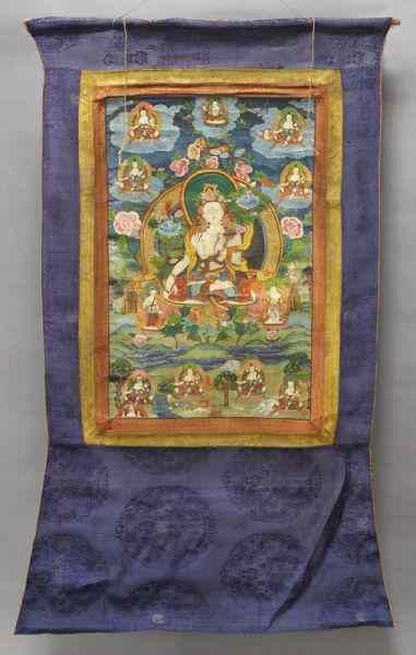 Appraisal: Sino - Tibetan Qing Thangka depicting ShakyamuniBuddha teaching the Dharma