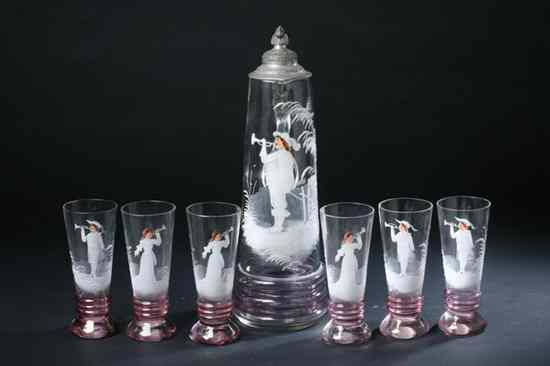 Appraisal: SEVEN-PIECE MARY GREGORY ENAMELLED GLASS DECANTER SET Comprising decanter and