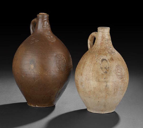 Appraisal: Two Large Salt-Glazed Stoneware Bellarmine Jugs first quarter th century